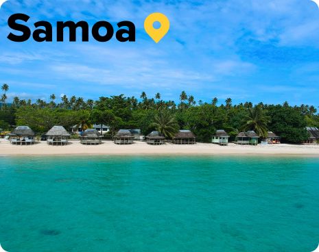 Beach huts on Lano beach Samoa South Pacific 